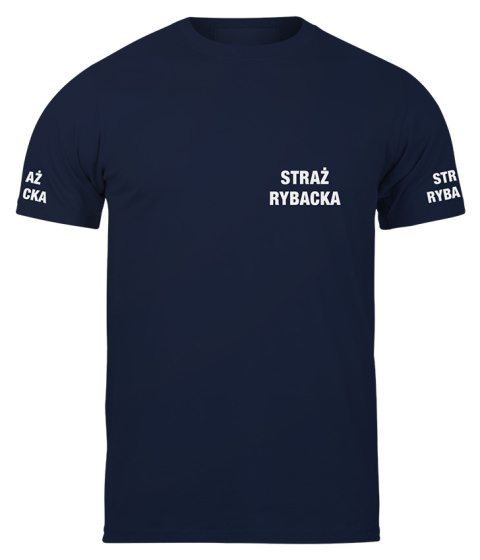 T-shirt, koszulka ciemnogranatowa z nadrukiem odblaskowym "Straż rybacka" 190g/m², rękawki, przód, tył T-shirt, koszulka ciemnogranatowa z nadrukiem odblaskowym "Straż rybacka" 190g/m², rękawki, przód, tył