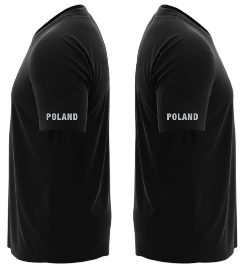 T-shirt, koszulka czarna z nadrukiem odblaskowym "Poland" 190g/m², rękawki, przód, tył T-shirt, koszulka czarna z nadrukiem odblaskowym "Poland" 190g/m², rękawki, przód, tył