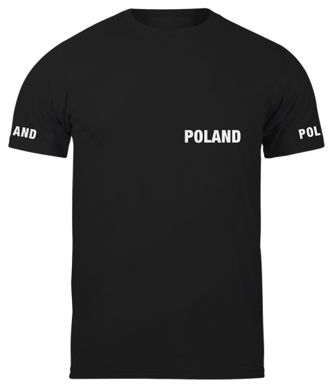 T-shirt, koszulka czarna z nadrukiem odblaskowym "Poland" 190g/m², rękawki, przód, tył T-shirt, koszulka czarna z nadrukiem odblaskowym "Poland" 190g/m², rękawki, przód, tył