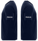 T-shirt, koszulka ciemnogranatowa z nadrukiem odblaskowym "Policja" 190g/m², rękawki, przód, tył