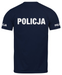 T-shirt, koszulka ciemnogranatowa z nadrukiem odblaskowym "Policja" 190g/m², rękawki, przód, tył