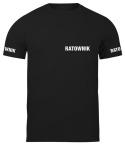 T-shirt, koszulka czarna z nadrukiem odblaskowym "Ratownik" 190g/m², rękawki, przód, tył