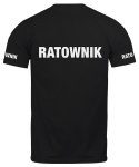 T-shirt, koszulka czarna z nadrukiem odblaskowym "Ratownik" 190g/m², rękawki, przód, tył