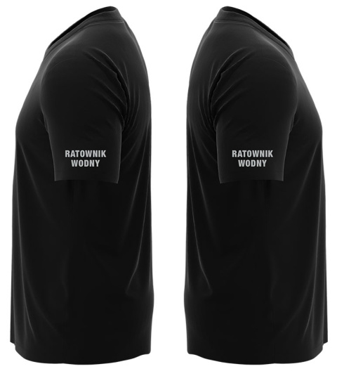 T-shirt, koszulka czarna z nadrukiem odblaskowym "Ratownik wodny" 190g/m², rękawki, przód, tył T-shirt, koszulka czarna z nadrukiem odblaskowym "Ratownik wodny" 190g/m², rękawki, przód, tył