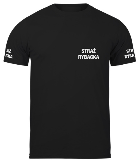T-shirt, koszulka czarna z nadrukiem odblaskowym "Straż rybacka" 190g/m², rękawki, przód, tył T-shirt, koszulka czarna z nadrukiem odblaskowym "Straż rybacka" 190g/m², rękawki, przód, tył