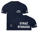 T-shirt, koszulka ciemnogranatowa z nadrukiem odblaskowym "Straż rybacka" 190g/m², rękawki, przód, tył
