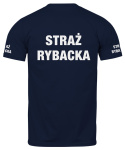 T-shirt, koszulka ciemnogranatowa z nadrukiem odblaskowym "Straż rybacka" 190g/m², rękawki, przód, tył