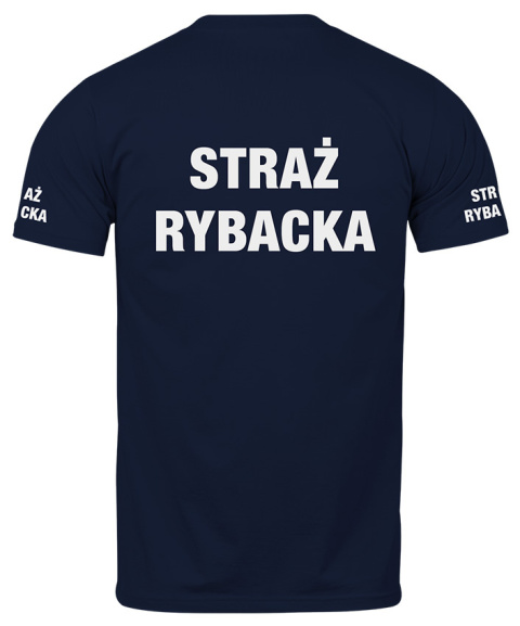T-shirt, koszulka ciemnogranatowa z nadrukiem odblaskowym "Straż rybacka" 190g/m², rękawki, przód, tył T-shirt, koszulka ciemnogranatowa z nadrukiem odblaskowym "Straż rybacka" 190g/m², rękawki, przód, tył