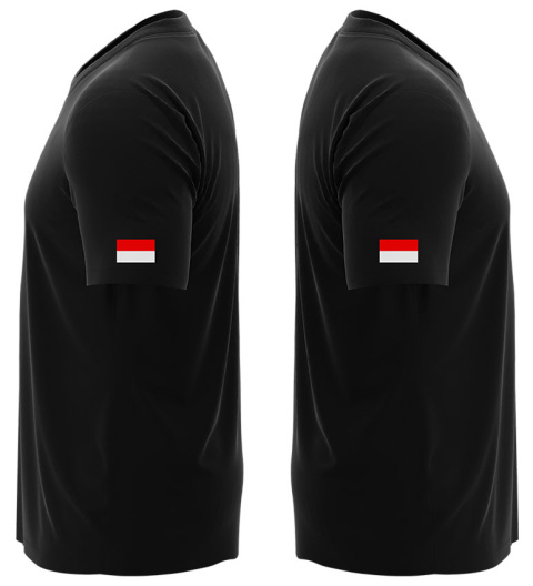 T-shirt, koszulka czarna z nadrukiem odblaskowym "Straż + flaga" 190g/m², rękawki, przód, tył T-shirt, koszulka czarna z nadrukiem odblaskowym "Straż + flaga" 190g/m², rękawki, przód, tył