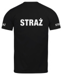 T-shirt, koszulka czarna z nadrukiem odblaskowym "Straż" 190g/m², rękawki, przód, tył