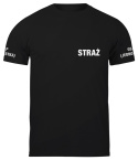 T-shirt, koszulka czarna z nadrukiem odblaskowym "Straż" 190g/m², rękawki, przód, tył