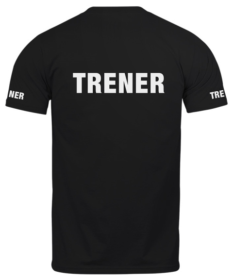 T-shirt, koszulka czarna z nadrukiem odblaskowym "Trener" 190g/m², rękawki, przód, tył T-shirt, koszulka czarna z nadrukiem odblaskowym "Trener" 190g/m², rękawki, przód, tył
