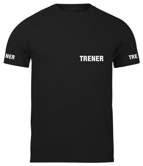 T-shirt, koszulka czarna z nadrukiem odblaskowym "Trener" 190g/m², rękawki, przód, tył T-shirt, koszulka czarna z nadrukiem odblaskowym "Trener" 190g/m², rękawki, przód, tył