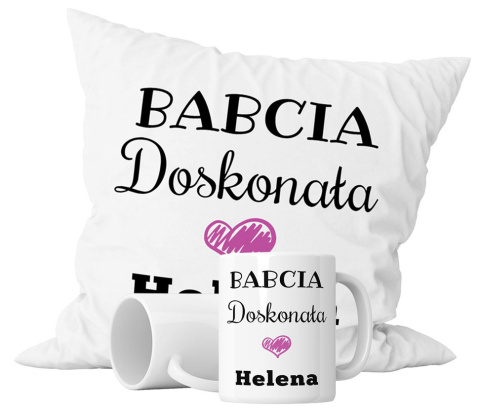 Zestaw prezentowy kubek + poduszka - "Babcia doskonała" + Twój Nadruk