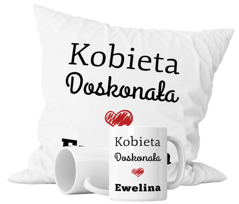 Zestaw prezentowy kubek + poduszka - "Kobieta doskonała" + Twój Nadruk
