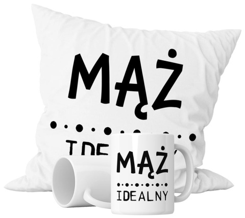 Zestaw prezentowy kubek + poduszka - "Mąż idealny" + Twój Nadruk Zestaw prezentowy kubek + poduszka - "Mąż idealny" + Twój Nadruk