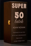 Drewniane pudełko skrzynka na whisky z grawerem - "Super 50 latek" + Imię i Nazwisko + Dowolny rocznik